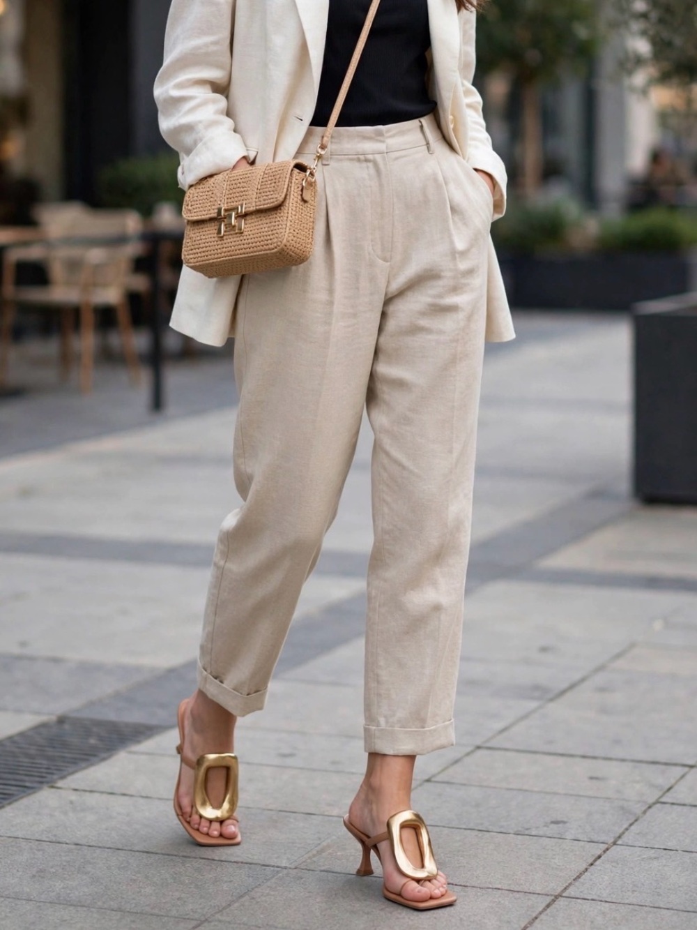 Jeffrey Campbell tan leather heeled sandals with gold sculptural accent
